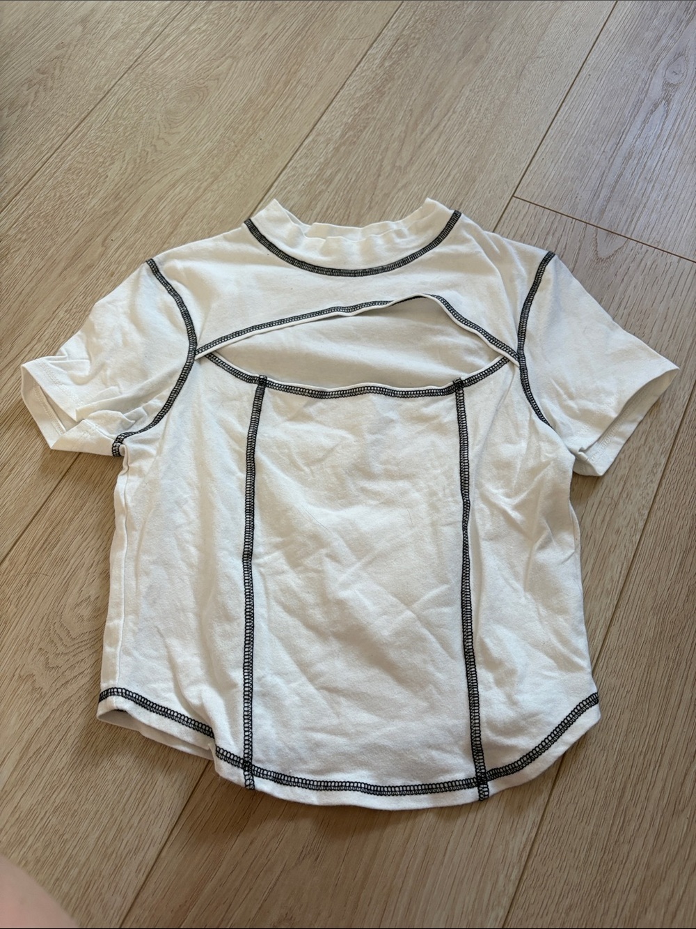 Ardene White Short Sleeve Top with Black Contrast Stitching